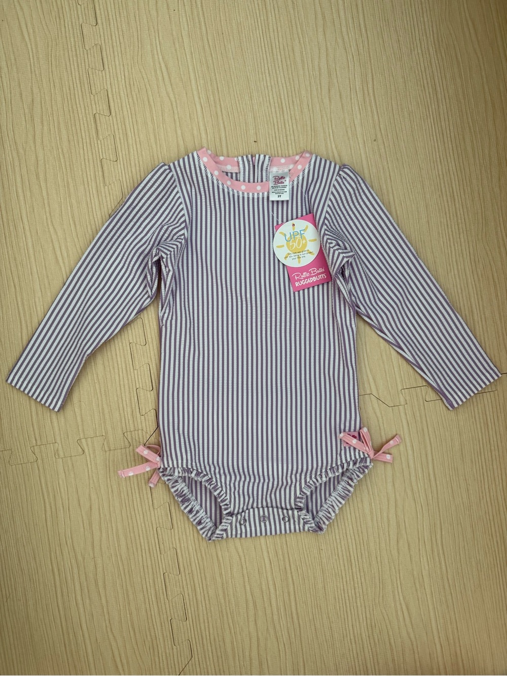Ruffle Butts Purple & White Stripe Long-Sleeve One-Piece